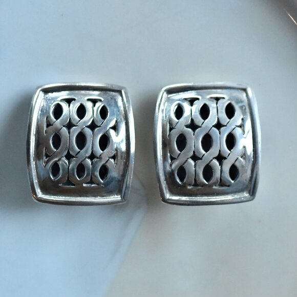 John Hardy Sterling Silver Rectangular Open Work Clip On Vintage Earrings